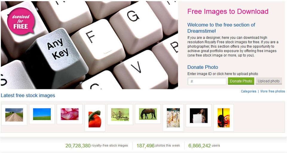 Dreamstime bietet in einer eigenen Rubrik auch kostenlose Bilder an